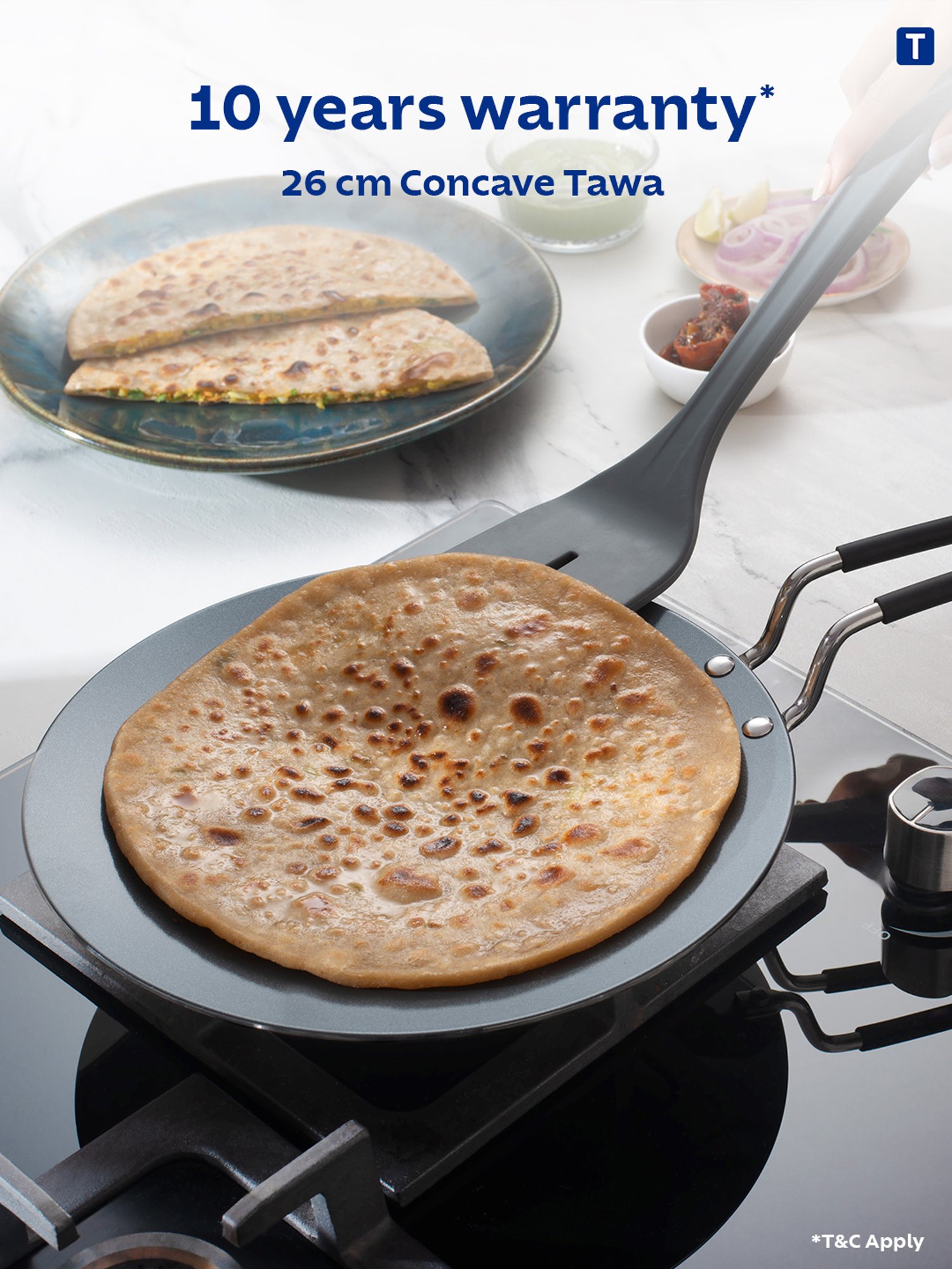 Tramontina Fusao Non-Toxic Triply Stainless Steel Ceramic Concave Tawa 26cm Stay Cool Handle