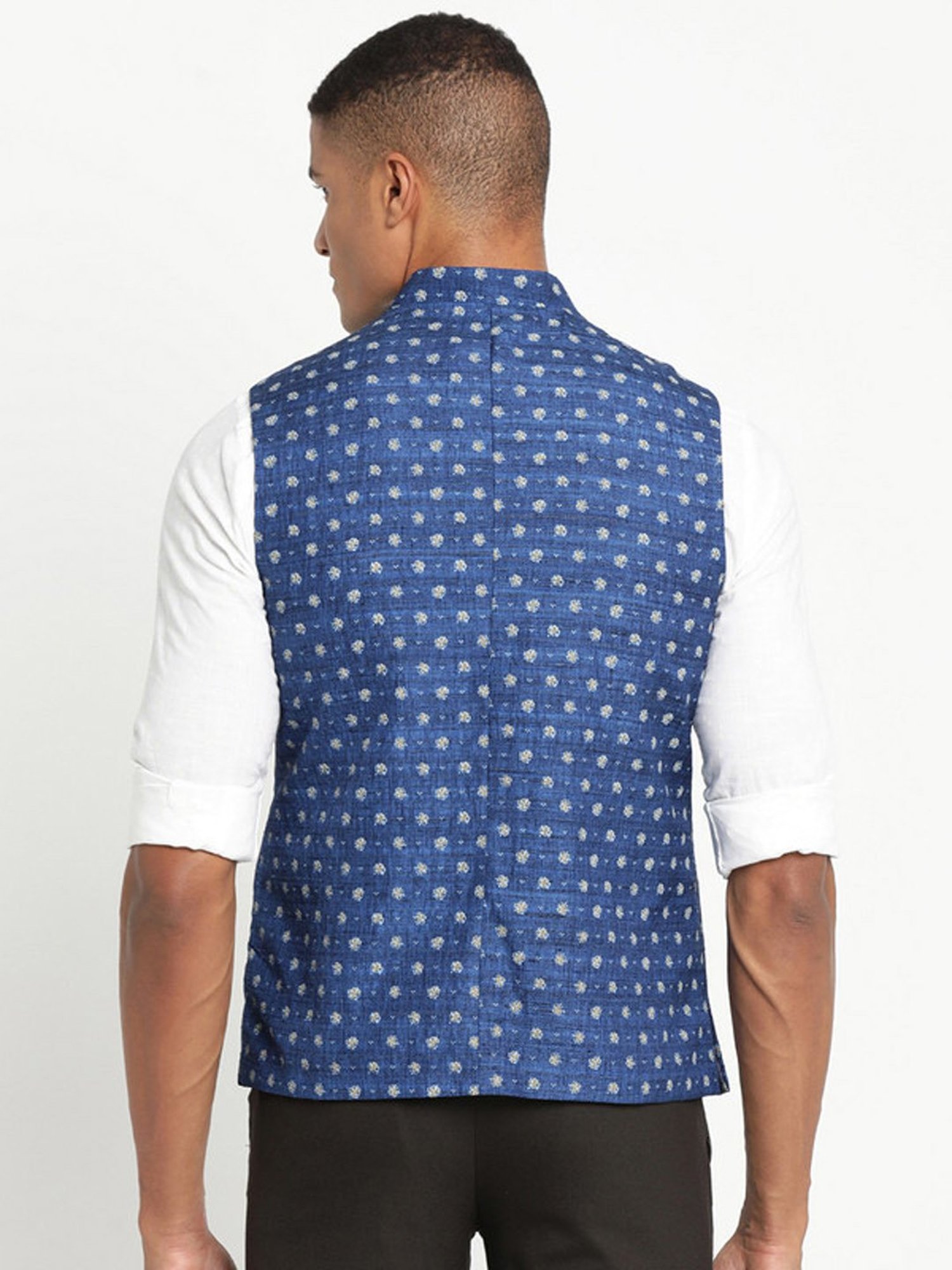 Turtle Blue Slim Fit Printed Nehru Jacket