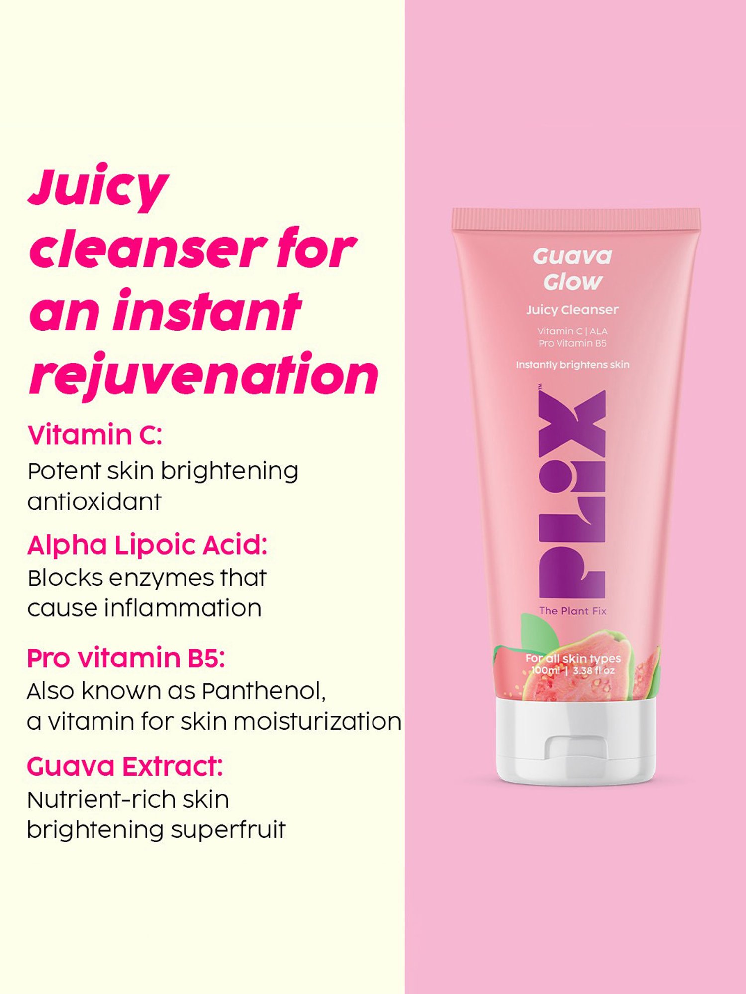 PLIX THE PLANT FIX Guava Glow Juicy Cleanser, Dewy Serum & Sunscreen Combo