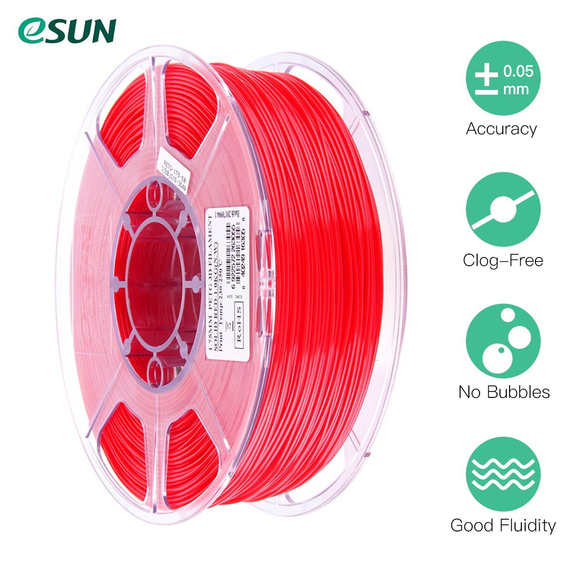 eSUN PETG 1.75mm 3D Printer Filament Printing Consumables Dimensional Accuracy: +/- 0.05mm 1kg(2.2lb) Spool Material Refills Solid Green