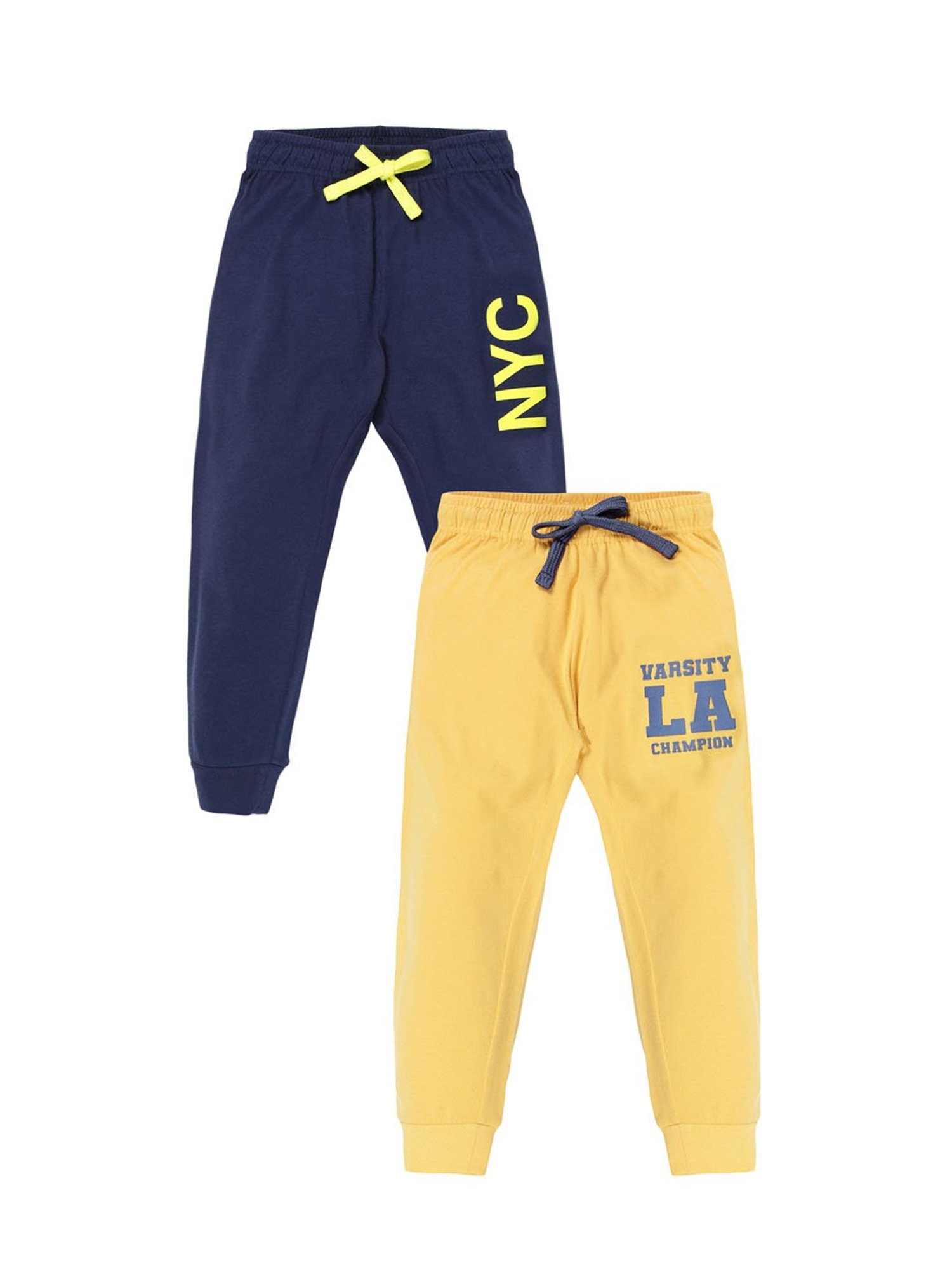 Plum Tree Boys Yellow & Navy Printed Joggers (Pack Of 2)