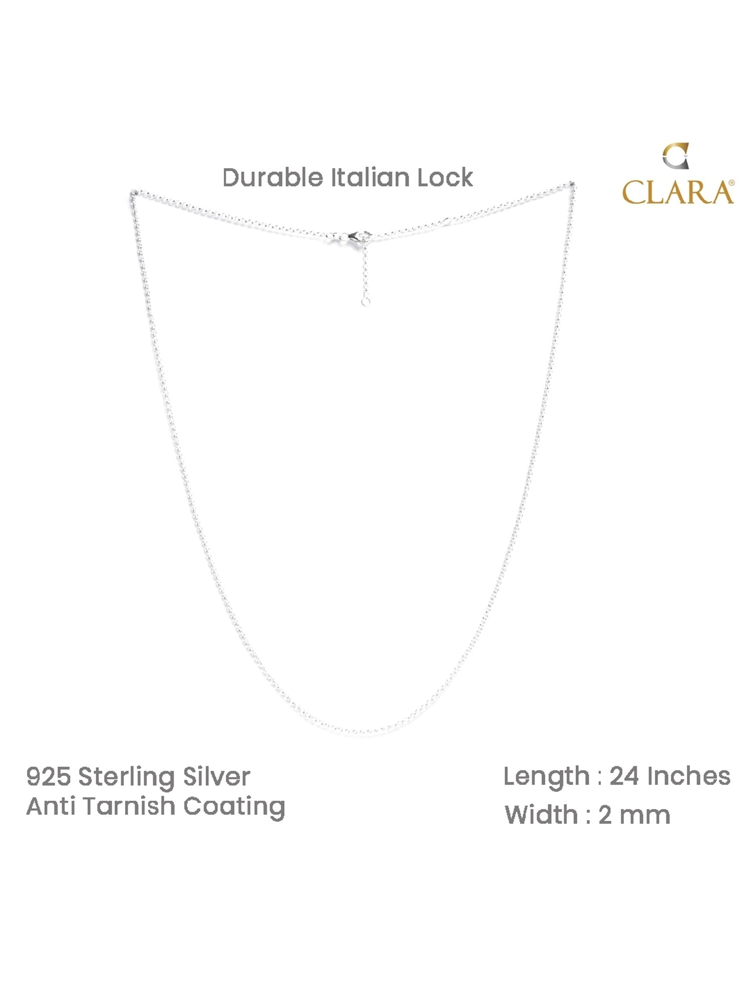 Clara Pure 925 Silver Cable Chain Necklace Gift for Men
