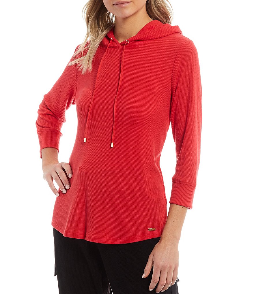 Calvin Klein Round Hem Lightweight Waffle Knit Coordinating Hoodie