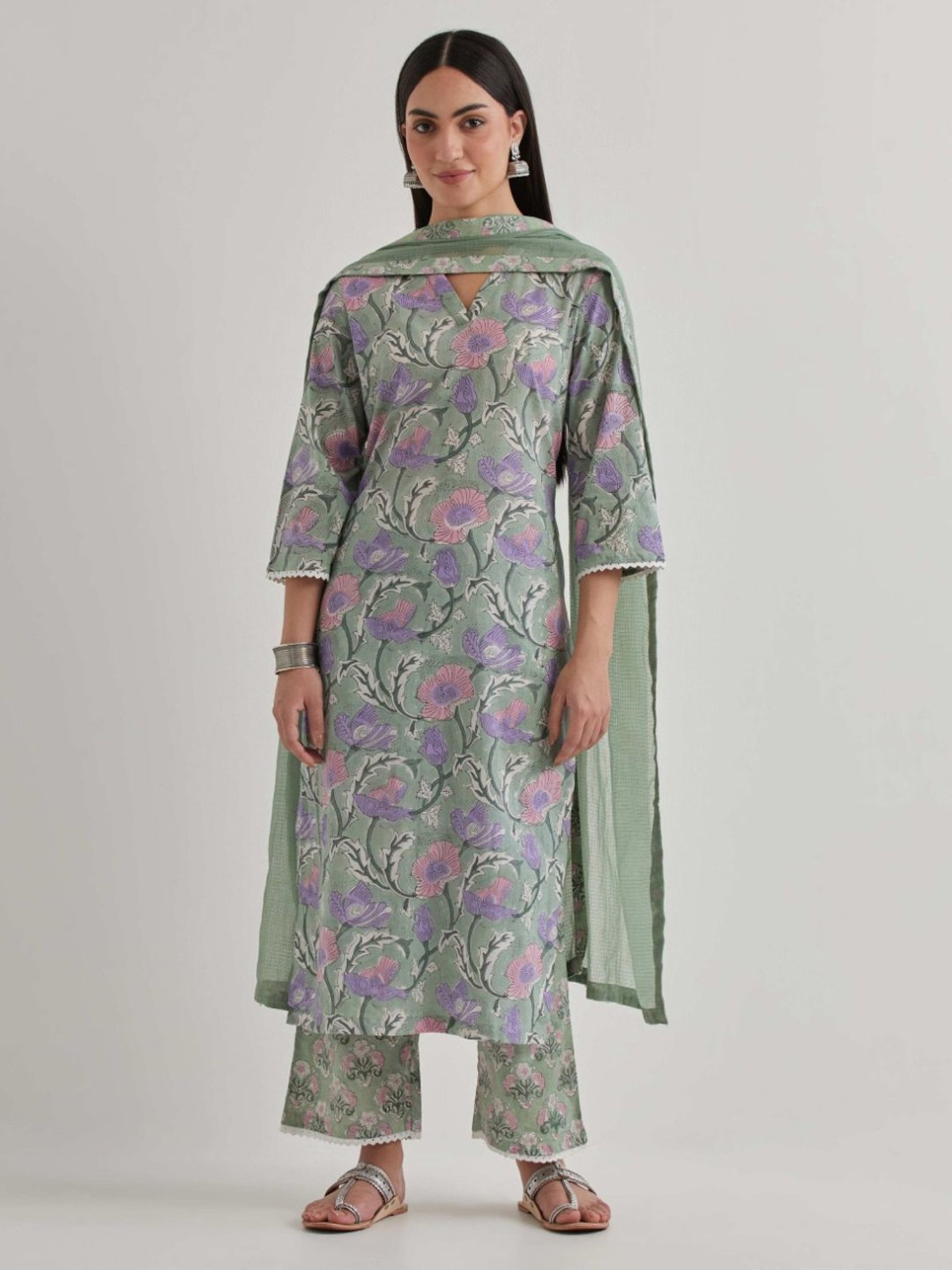 Priya Chaudhary Green Varsha Cotton Printed Kurta