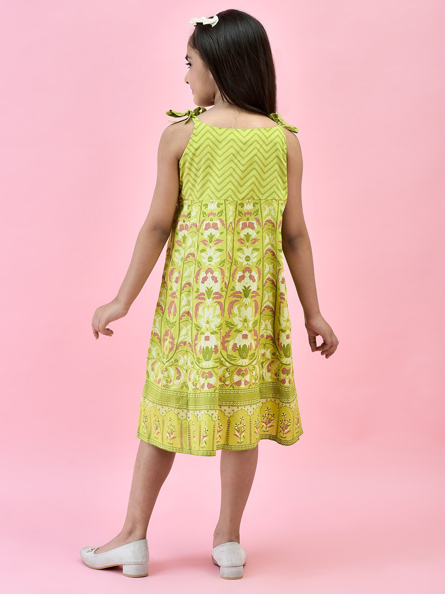 Juniper Girls Green Floral Print Anarkali Dress