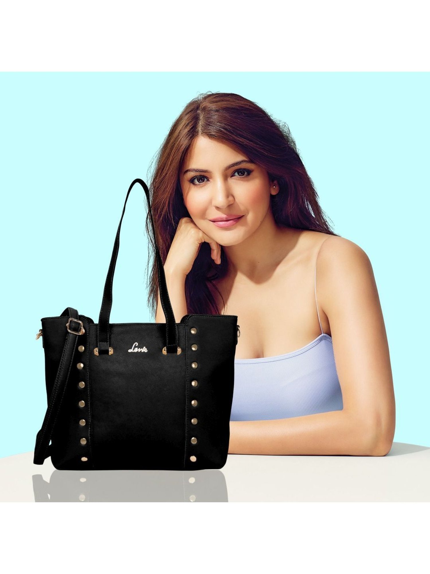 Lavie Roth Black Rivets Medium Shoulder Handbag