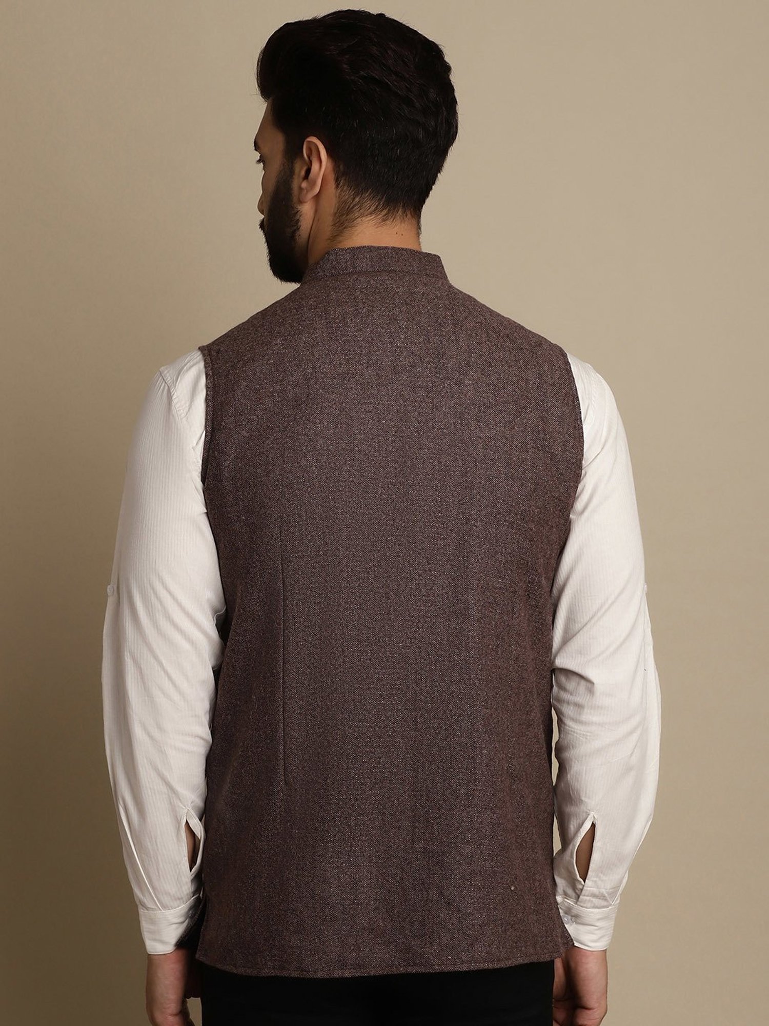 Even Brown Regular Fit Mandarin Collar Nehru Jacket