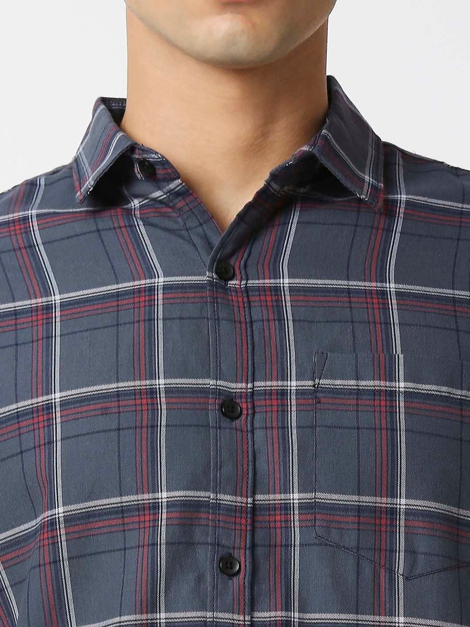 HJ HASASI Grey Slim Fit Check Cotton Shirt