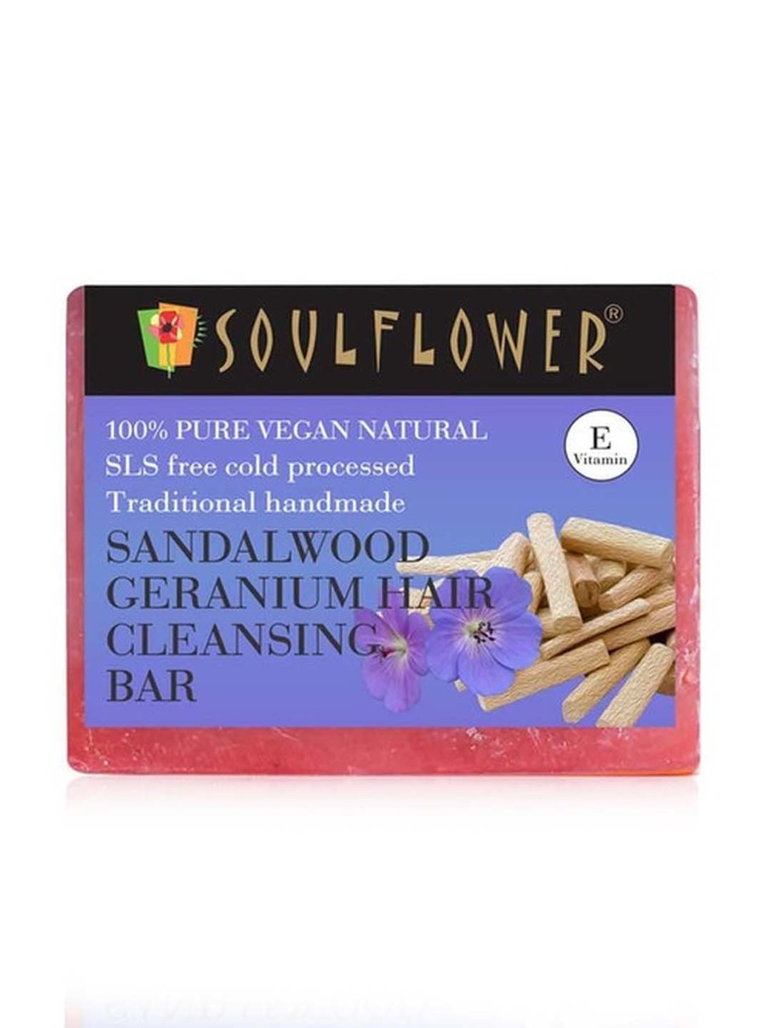 Soulflower Sandalwood Geranium Hair Cleansing Bar Soap - 150 gm