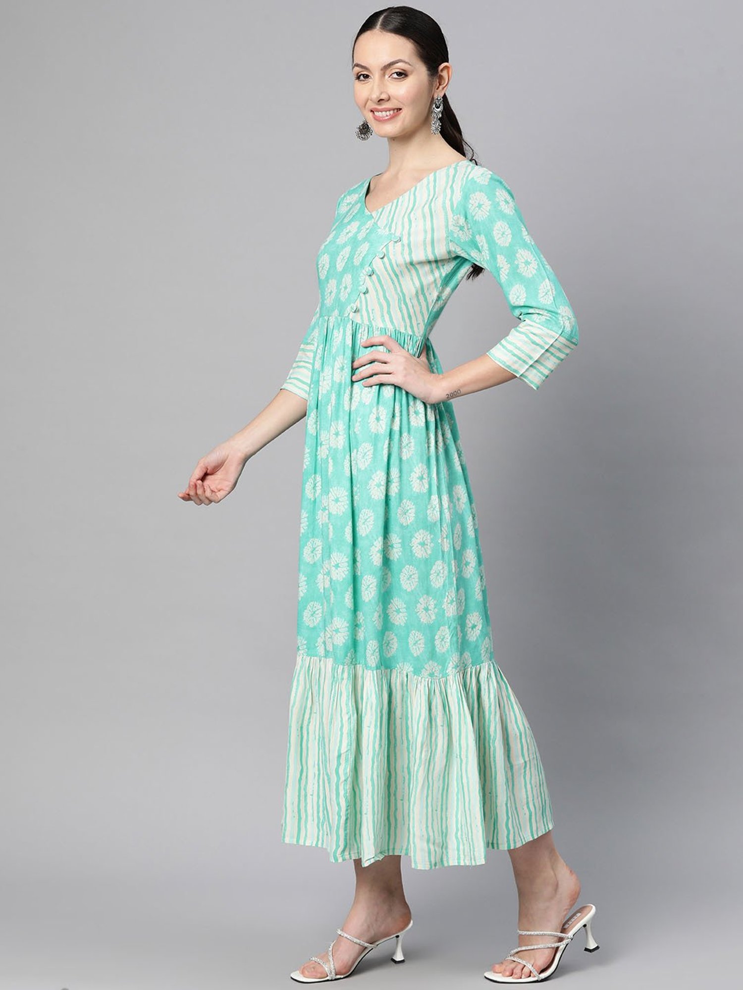 Indibelle Turquoise Floral Ethnic Dress