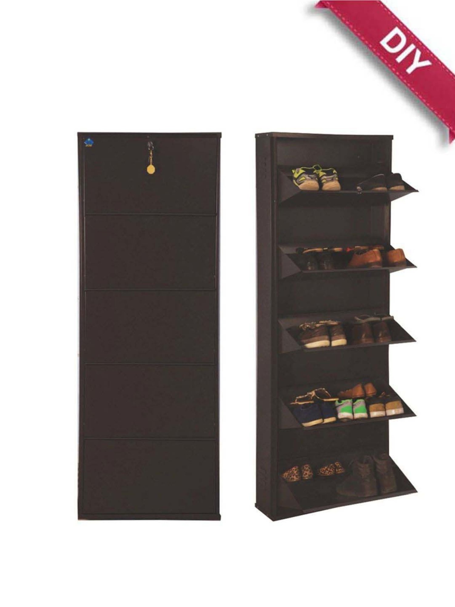 Delite Kom Metal Shoe Rack - 24" 10 Shelf, Double Decker, Coffee, PowderCoat, Wall Mount, DIY