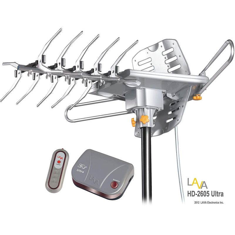 Lava Hd-2605 Outdoor HDTv Antenna Long Range 4K 1080P 360 Degree Rotation High Gain UHF/VHF Channels with Built-In Low Noise with Remote Control