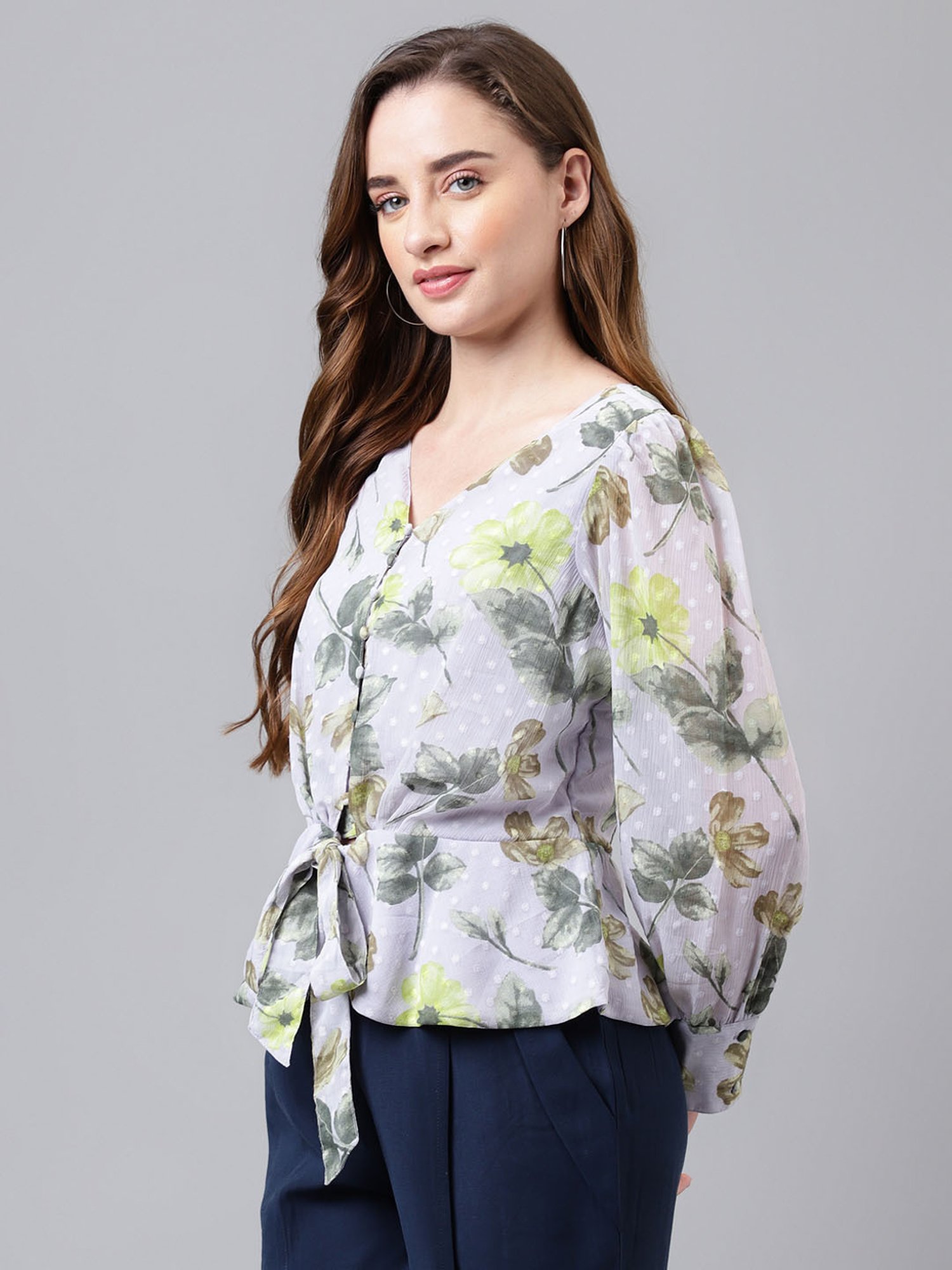 Latin Quarters Grey Floral Peplum Top