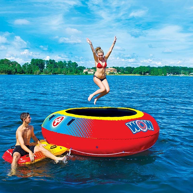WOW Watersports 10 Foot Heavy Duty PVC Floating Splash Pad Play Set, Lounge Inflatable Trampoline Bouncer with Boarding Platform for 1 to 2 People
