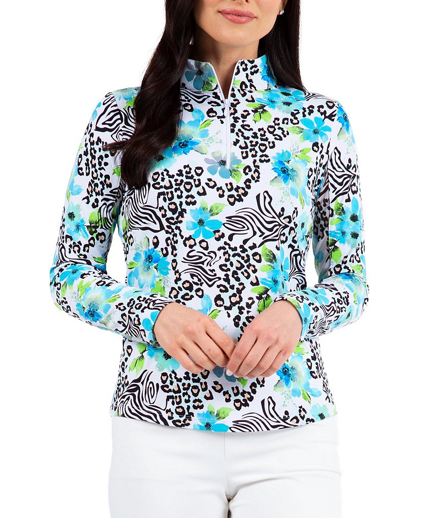 IBKUL Eva Print Long Sleeve Mock Neck Top