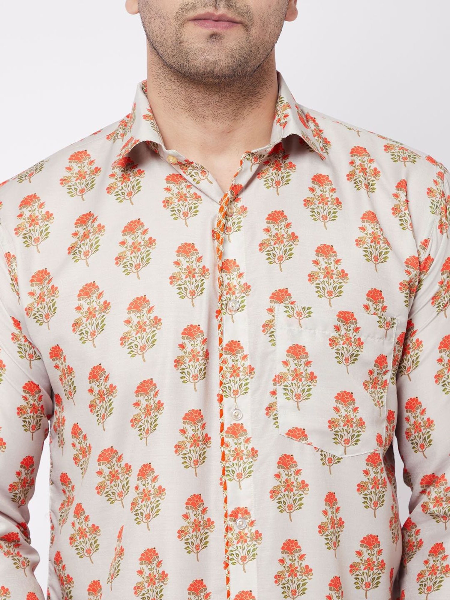 Vastramay Beige Straight Fit Printed Shirts