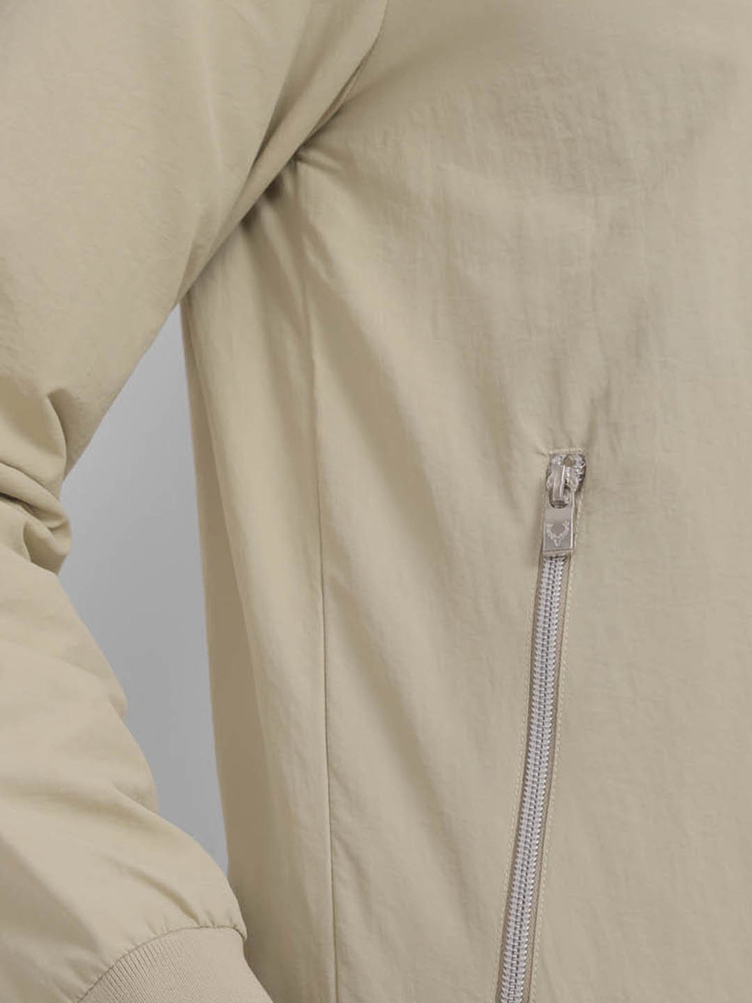 Allen Solly Light Beige Cotton Regular Fit Striped Bomber Jacket