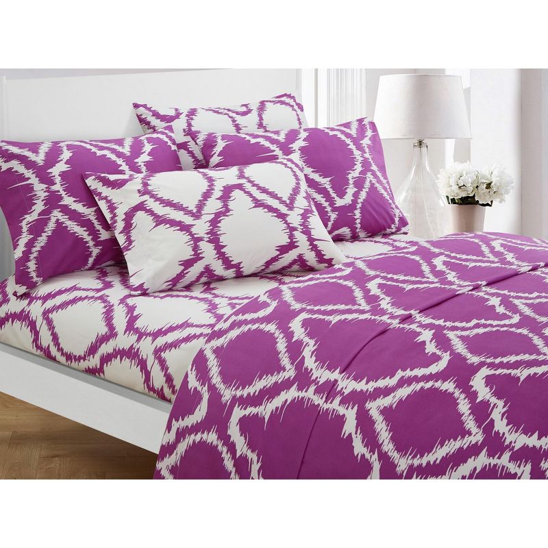 Chic Home Arianna 4 Piece Sheet Set Contemporary Ikat Medallion Print Pattern Design - Includes Flat & Fitted Sheets and Bonus Pillowcases, Lavender Twin