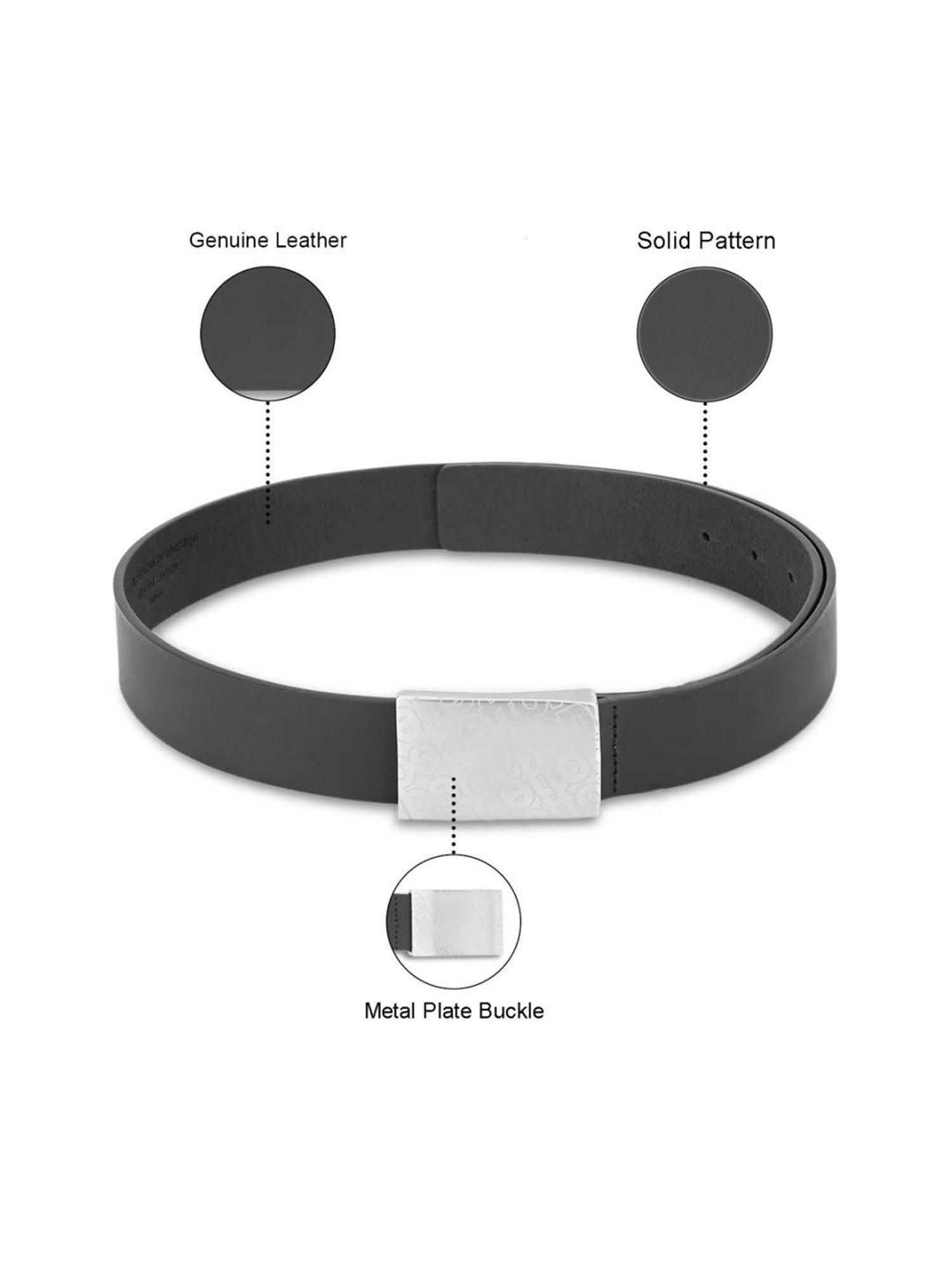 BELWABA Black Textured Formal Leather Belt for Men