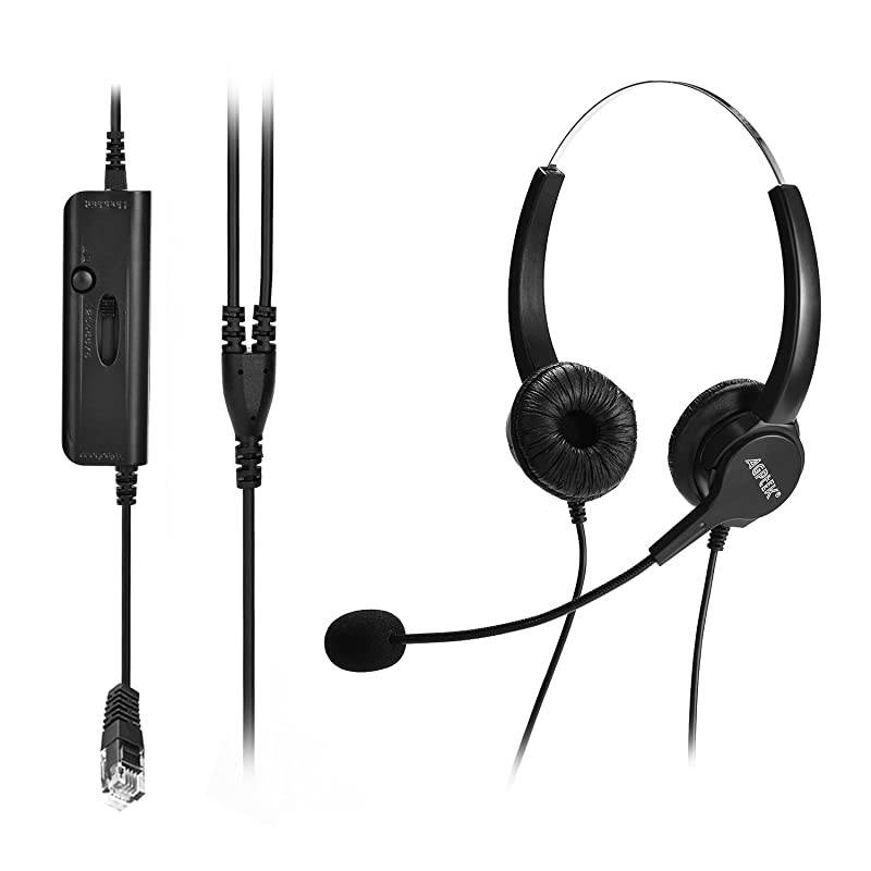 HandsFree Call Center Noise Cancelling Corded Binaural Headset Headphone with 4Pin RJ9 Crystal Head and Mic Microphone for Desk Phone Telephone Counselling Services Insurance Hospitals
