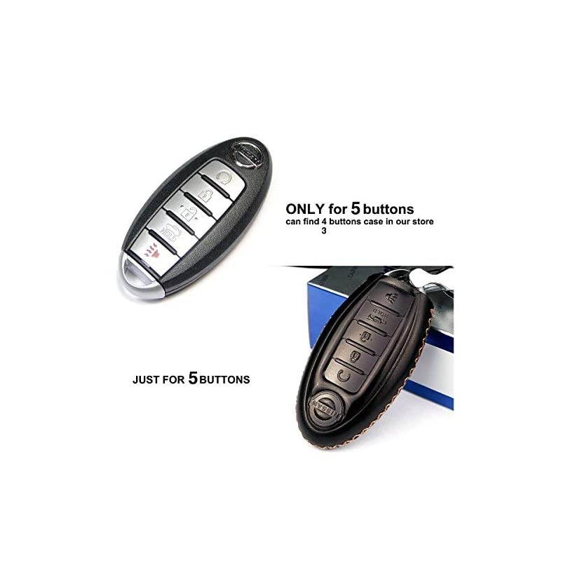 Calfskin Genuine Leather 20082018 Nissan Altima Maxima Murano Pathfinder Rogue Armada Key fob Cover case Holder only for 5 Buttons Black Color 5 Buttons