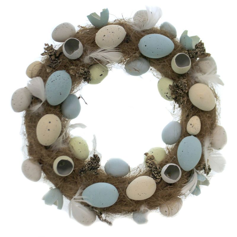 Easter 17.5" Egg/Egg Shell Wreath Speckles Feathers Spring  -  Wreaths