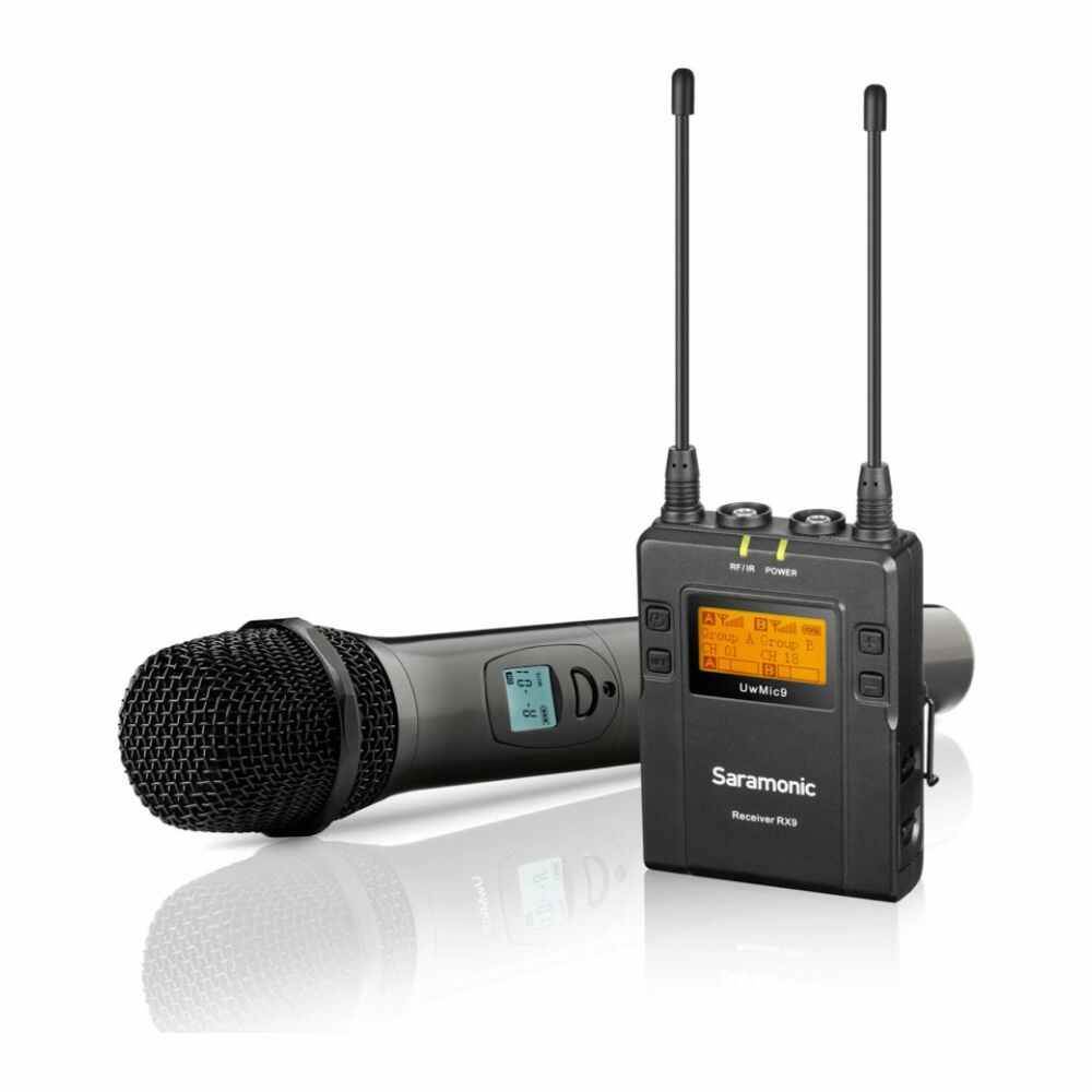 saramonic uwmic9 uhf wireless handheld microphone system with handheld mic with transmitter, receiver unit with camera mount & xlr/3.5mm outputs