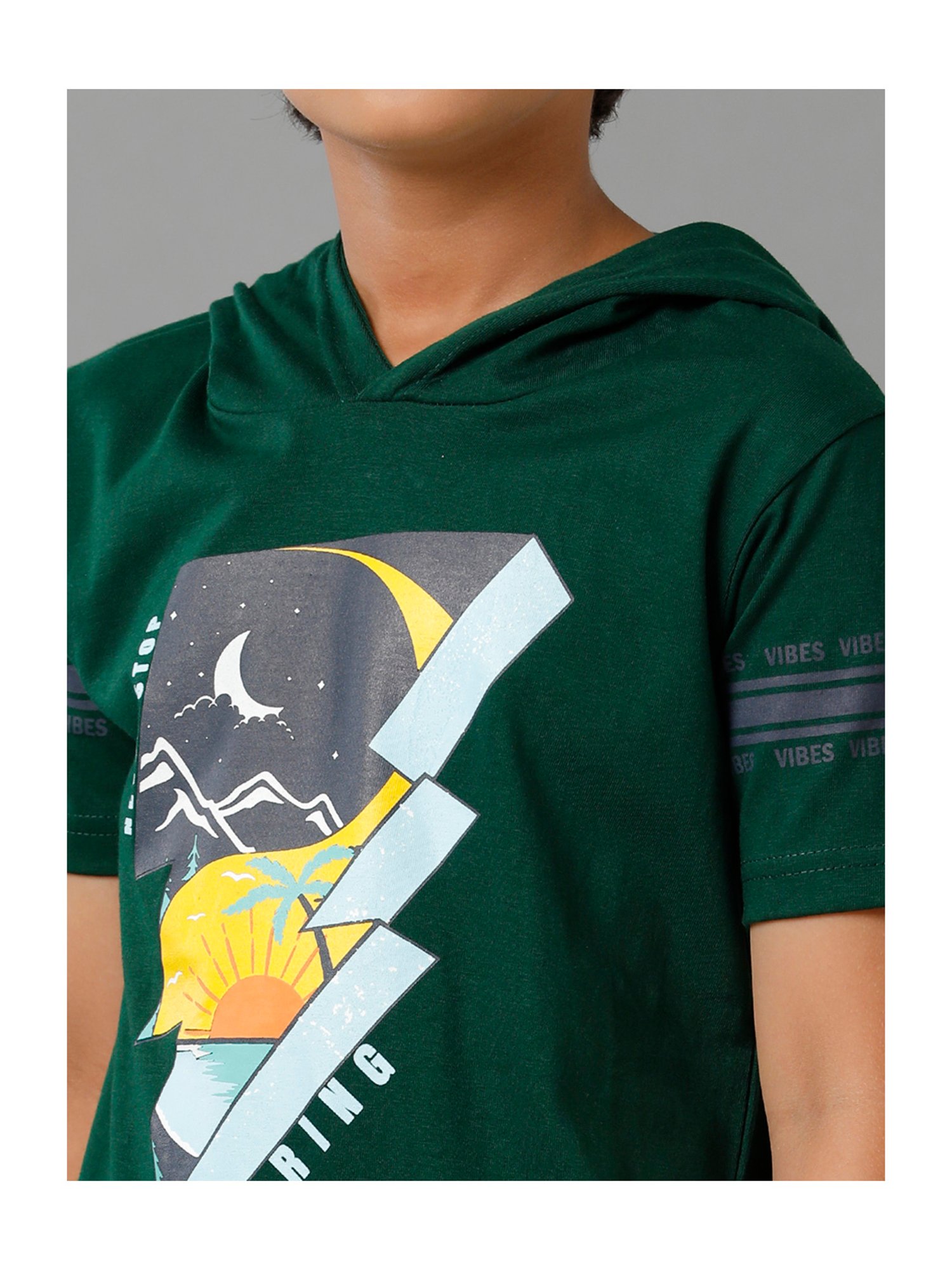 Under Fourteen Only Kids Green Printed T-Shirt