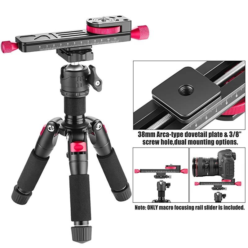 All Metal Wormdrive Macro Focusing Focus Rail Slider/Close-up Shooting Clamp Plate: 115mm Adjustment with 1/4 Inch Screw Head for DSLR Cameras,Tripod Ballhead, Arca/RRS Lever Clamp Compati