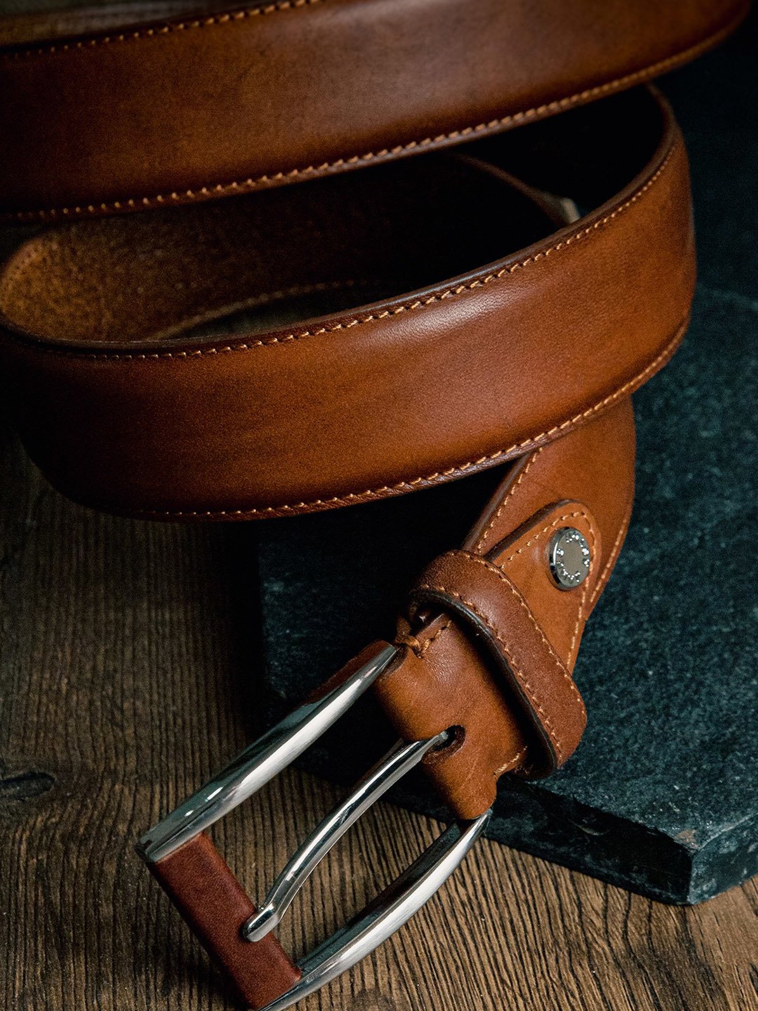 James Aston Brown Leather Waist Belt for Men