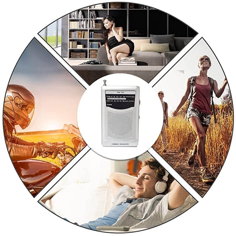 Portable Pocket Handheld AM FM Radio Battery Operated, Mini Radio, Long Range Reception, Easy Tuner with Telescopic Antenna, Headphones Socket and Belt Clip for Easy Carry