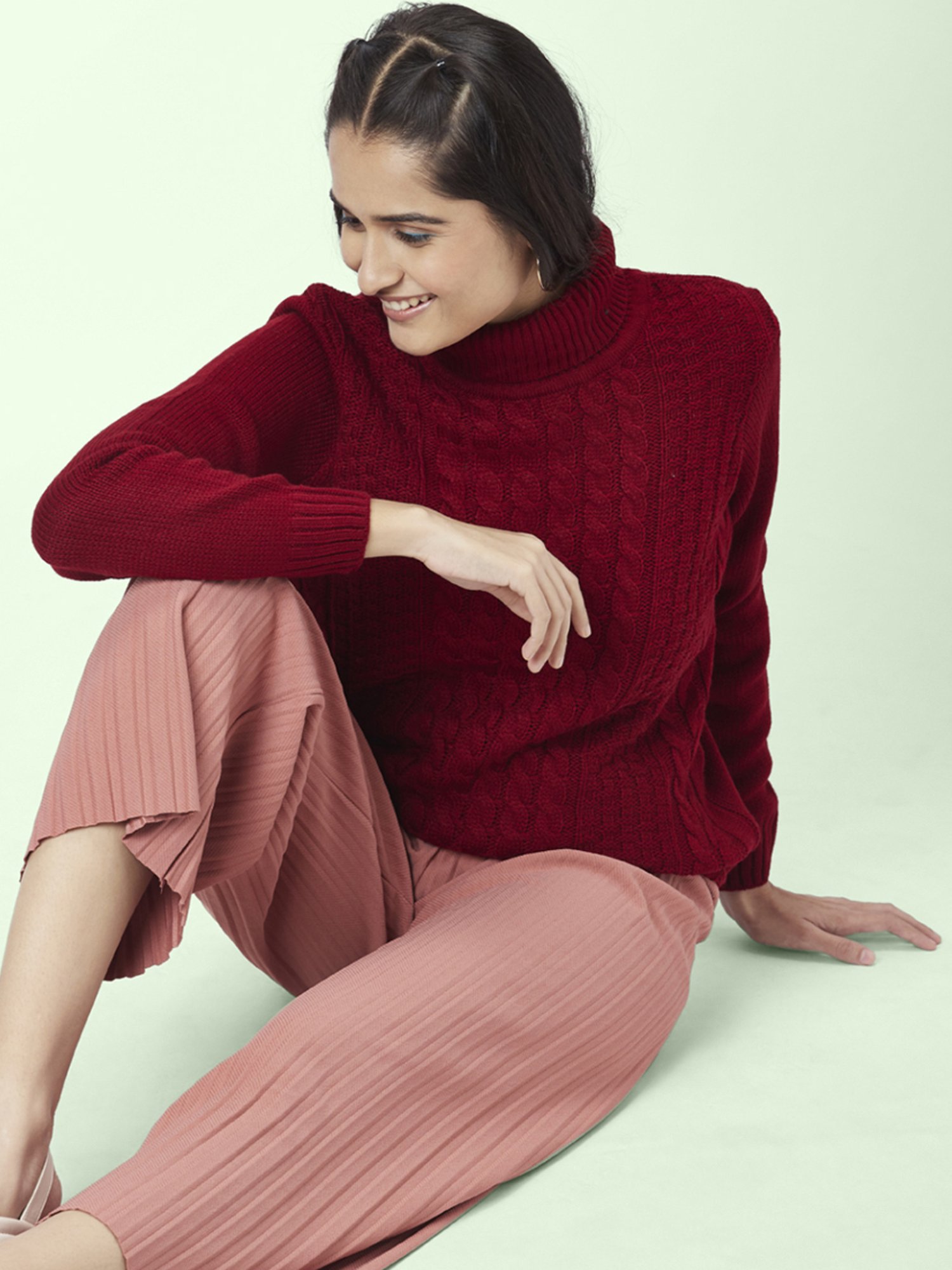 Honey by Pantaloons Red Self Pattern Sweater