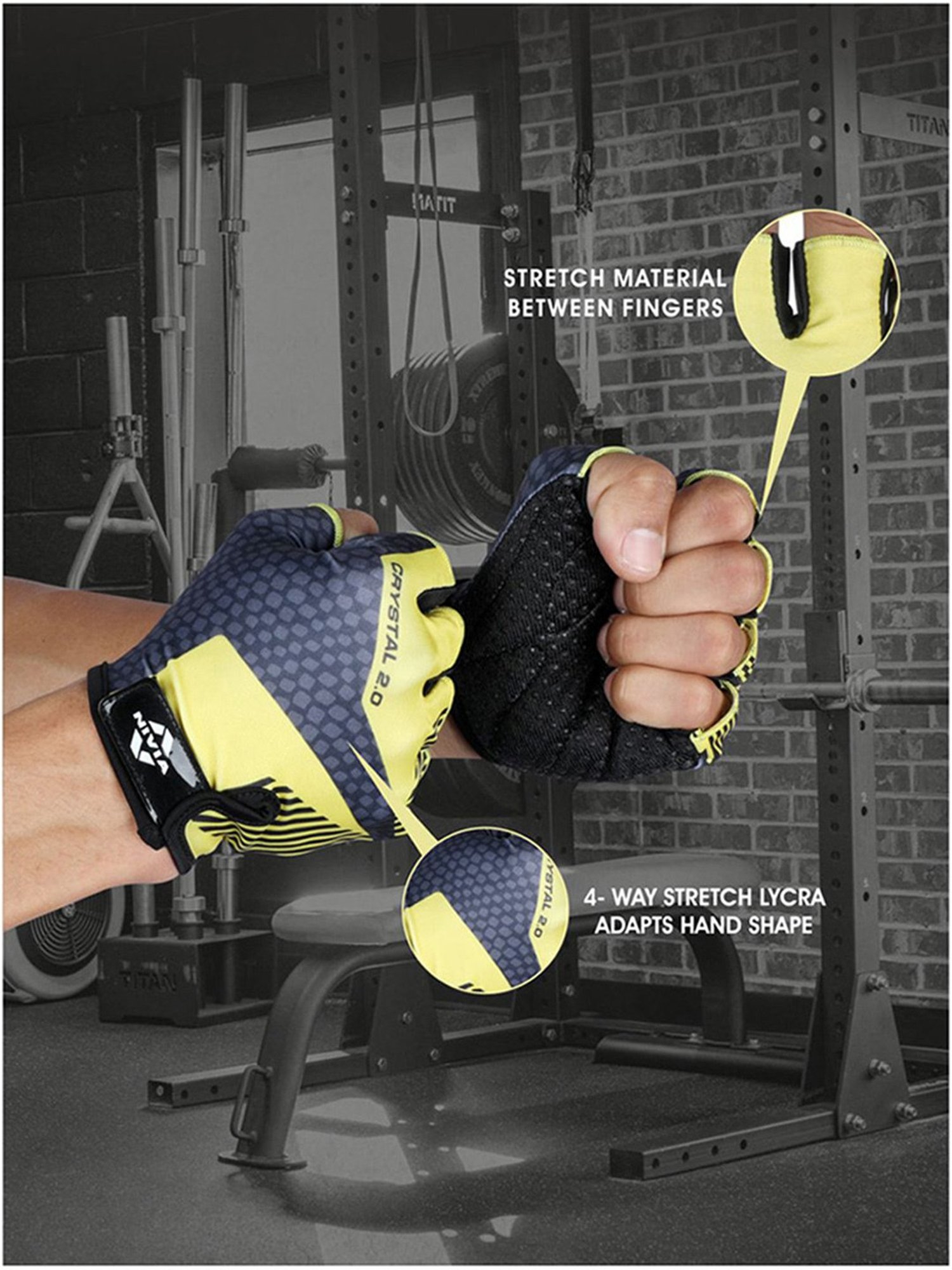 Nivia Crystal 2.0 Gym Glove (Yellow) Size - S3