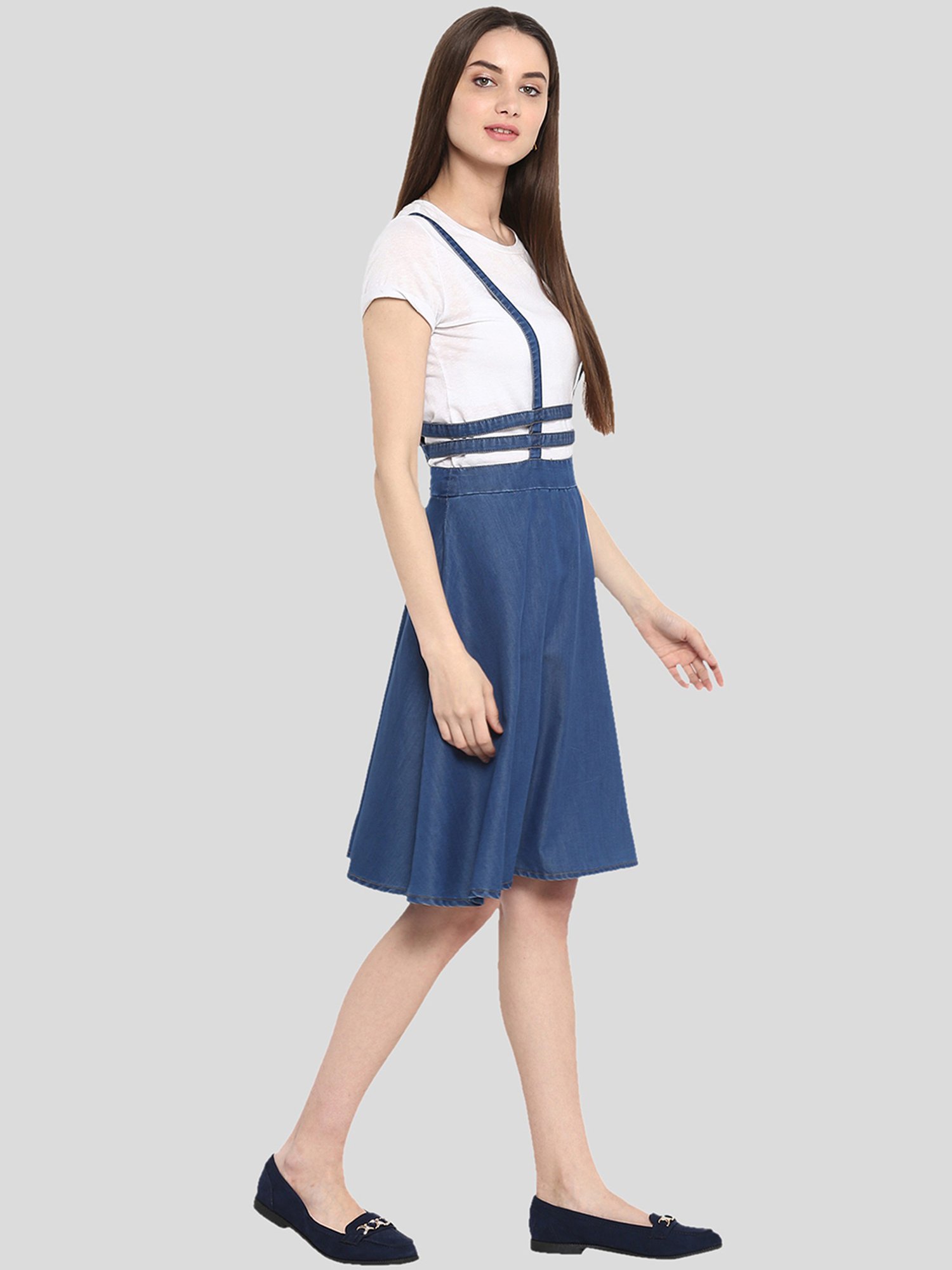 StyleStone Blue & White Pinafore A Line Dress