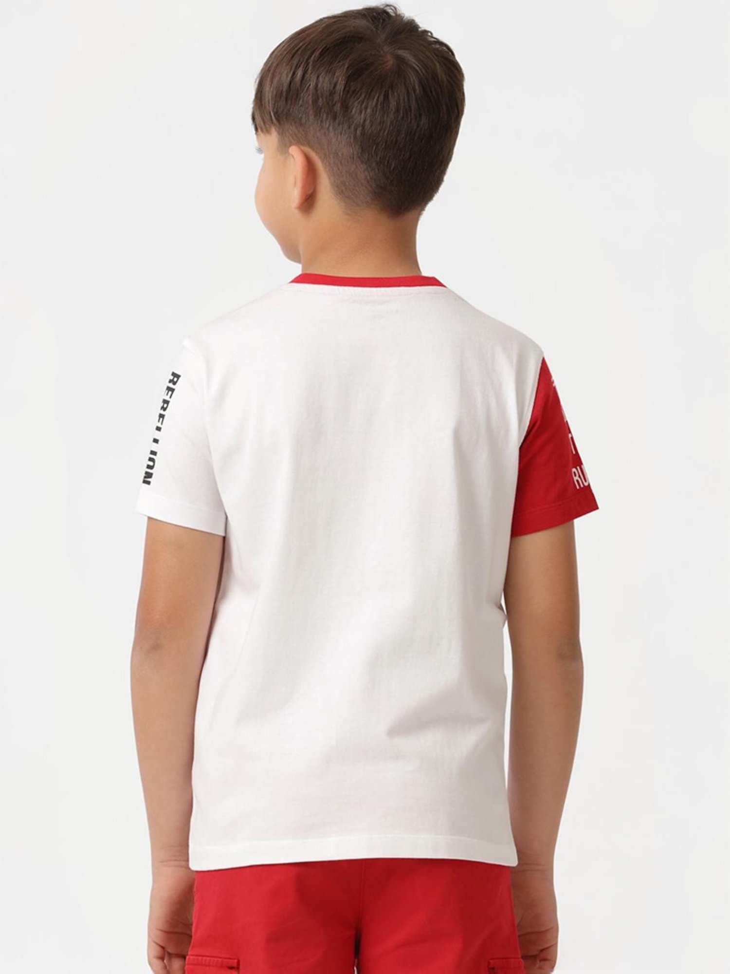 Kate & Oscar Kids White & Red Cotton Printed T-Shirt