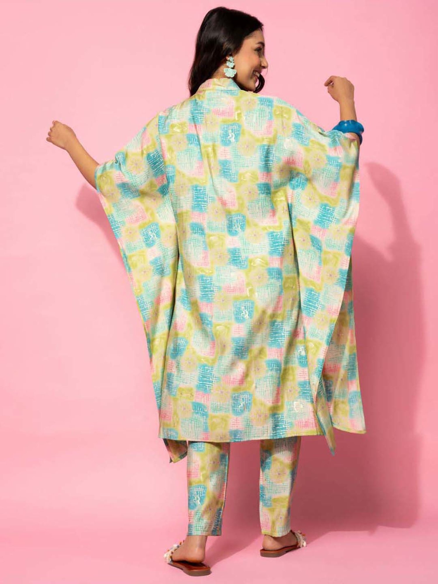 Libas Green Printed Silk Blend Co-Ords