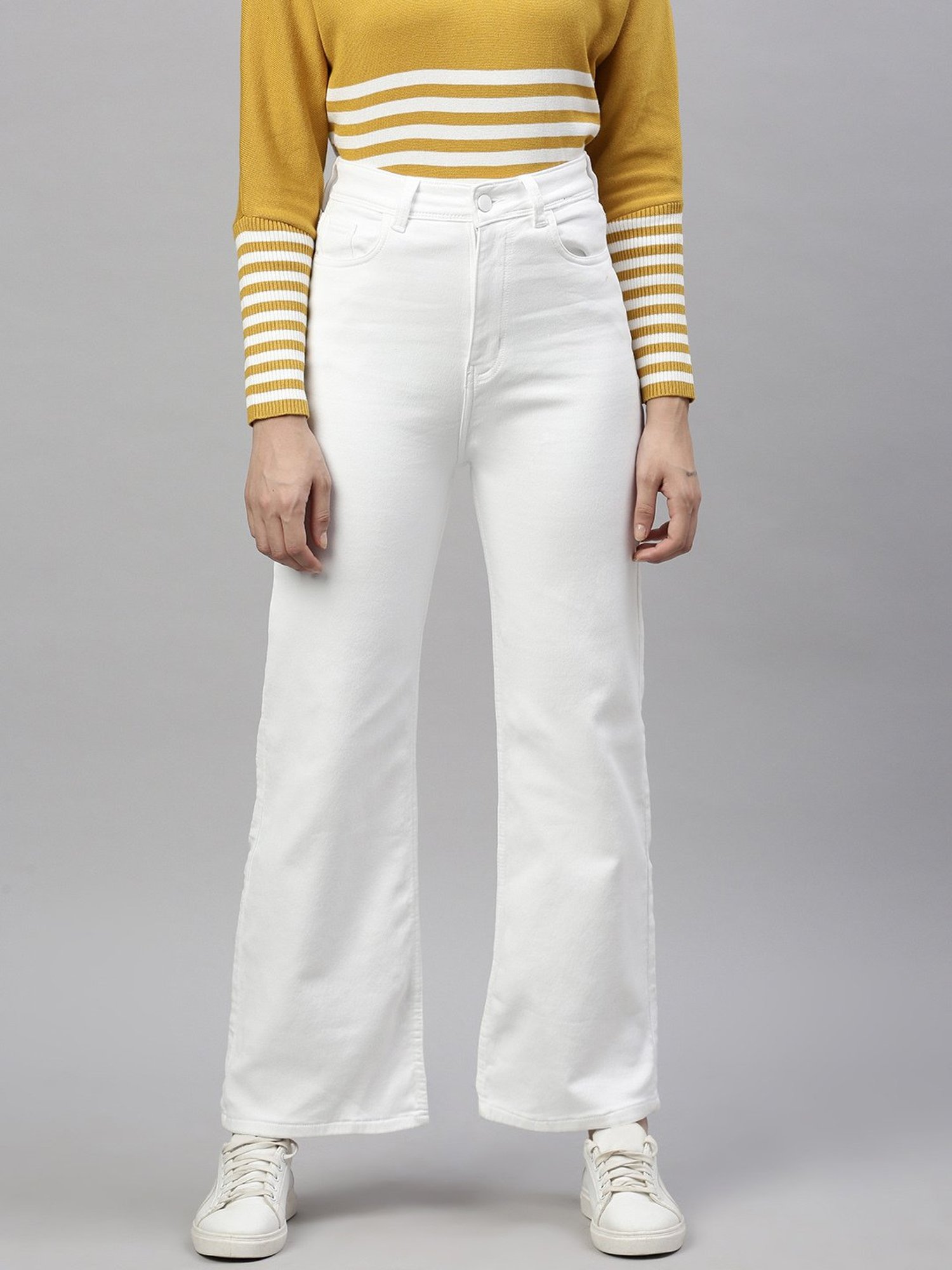 SHOWOFF White Relaxed Fit Mid Rise Jeans