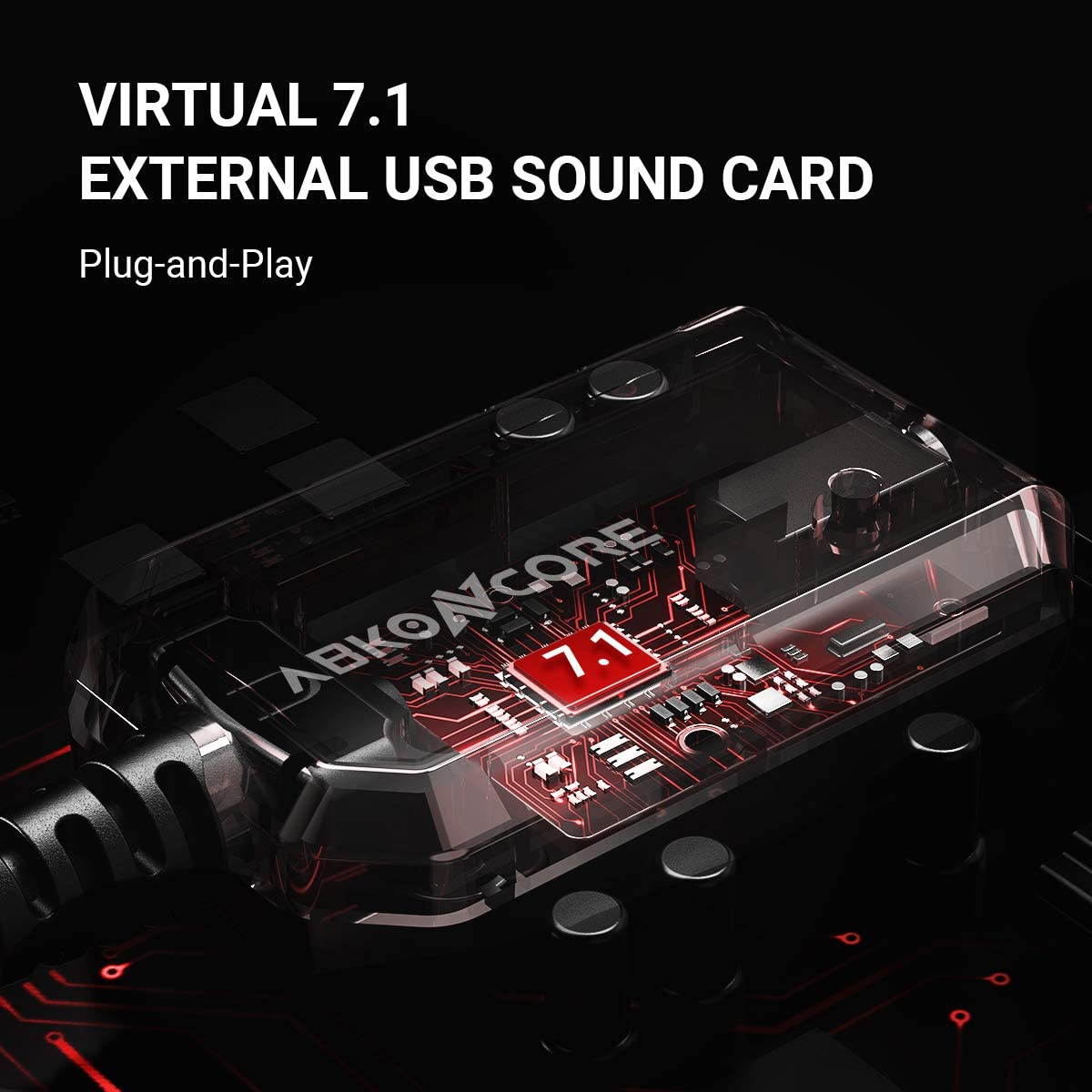 ABKONCORE CH713M Gaming Headset Esport with 7.1 Sound Card, Gaming Headphones for PS4, PC, Xbox, Nintendo Switch, Laptop, Mac with Noise-Cancelling Mic, Bass Vibration, LED Light, in-line Controller