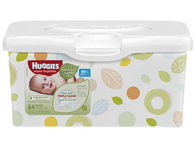 Huggies 39301 Natural Care Baby Wipes, Unscented, White, 64/Tub, 4 Tub/Carton