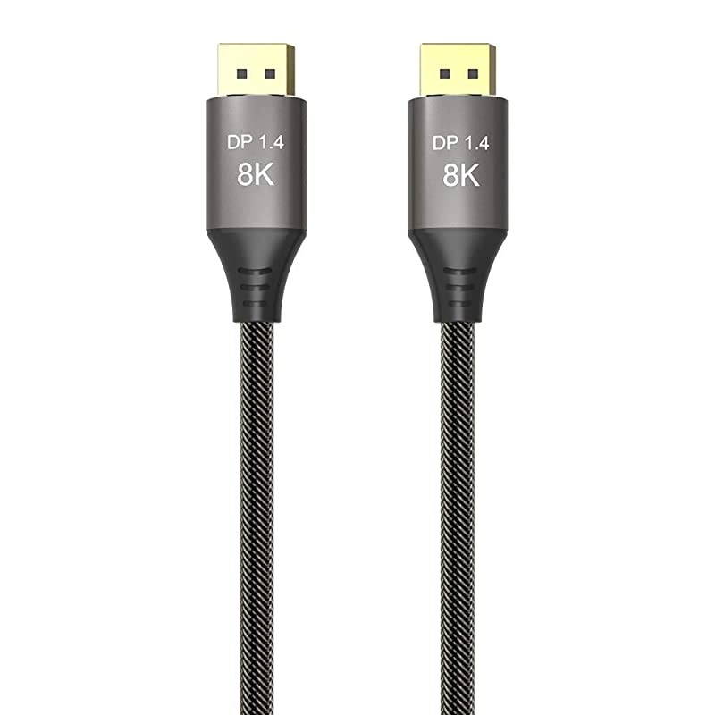 DisplayPort Cable Ultra HD 8K 4K Copper Cord DP 1.4 HBR3 8K@60Hz 4K@144Hz High Speed 32.4Gbps HDCP 3D Slim and Flexible DP to DP Cable 5m 16.5ft