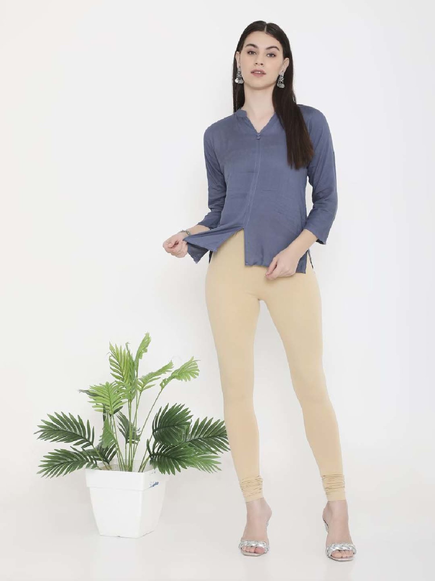 FEELINGS Beige Plain Churidar Leggings