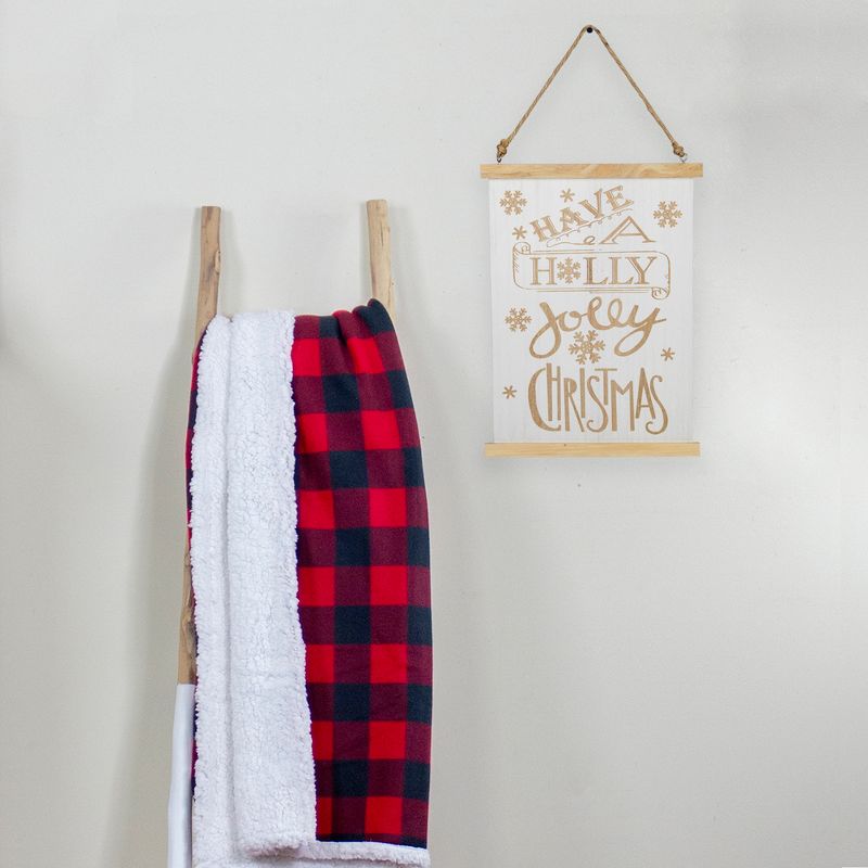 Northlight 12" White Wooden Holly Jolly On Jute Rope Christmas Sign