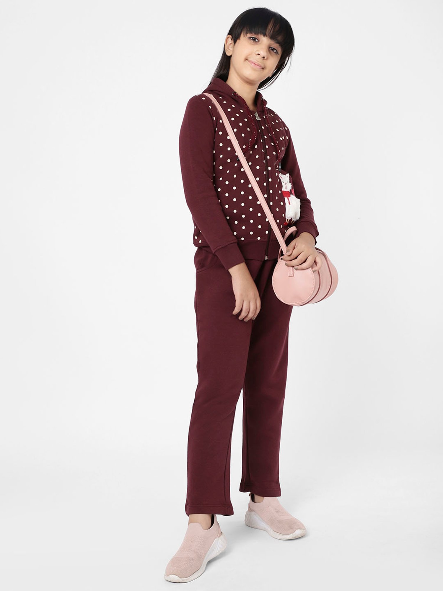 Sweet Dreams Kids Maroon Printed Full Sleeves Tracksuit