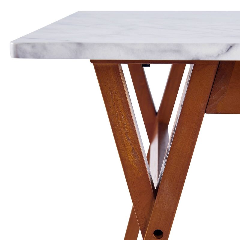 Ashton Rectangular Dining Table with Faux Marble Top Solid Wood Leg Walnut Finish - Versanora