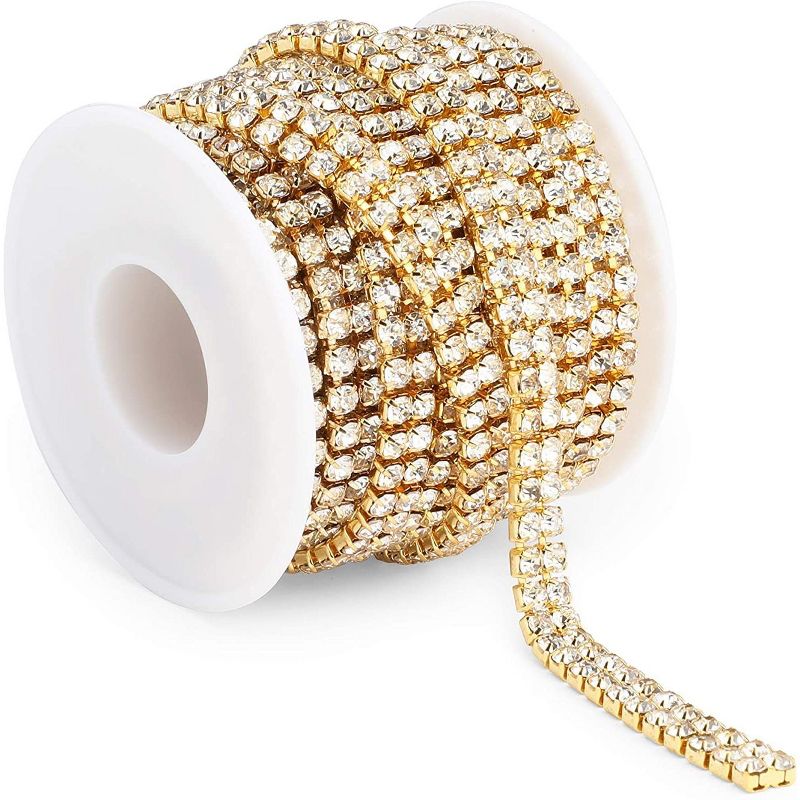 Bright Creations 4 mm Gold Crystal Rhinestone Chain for Sewing and Arts and Crafts, 2 Rows (5 Yards)