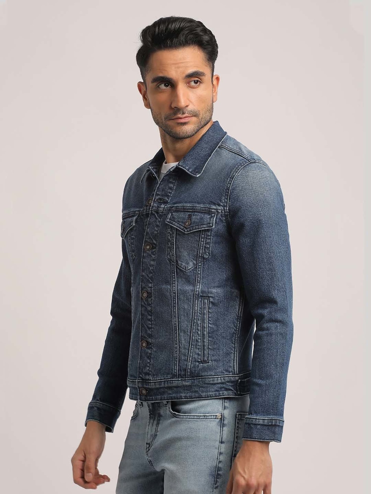 EVERBLUE Dark Blue Regular Fit Denim Jacket