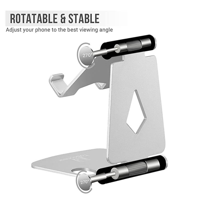 Adjustable Cell Phone Stand  Desk Phone Holder Portable Small Size Dual Angle Desktop Dock Compatible with iPhone 12 11 XR XS X 8 7 6 Plus Samsung Google Office Home Decor Silver