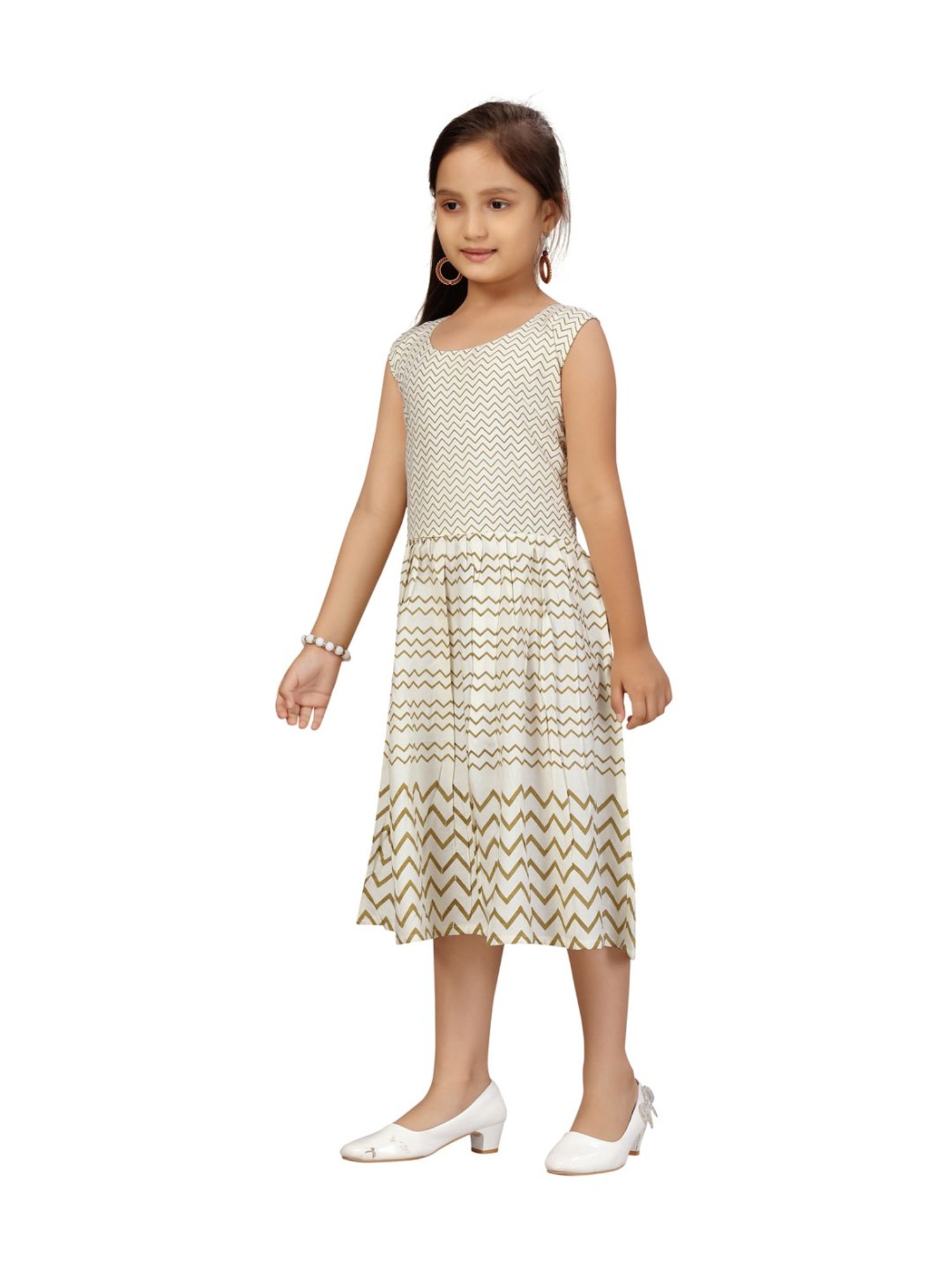 Aarika Kids Cream Cotton Striped Dress
