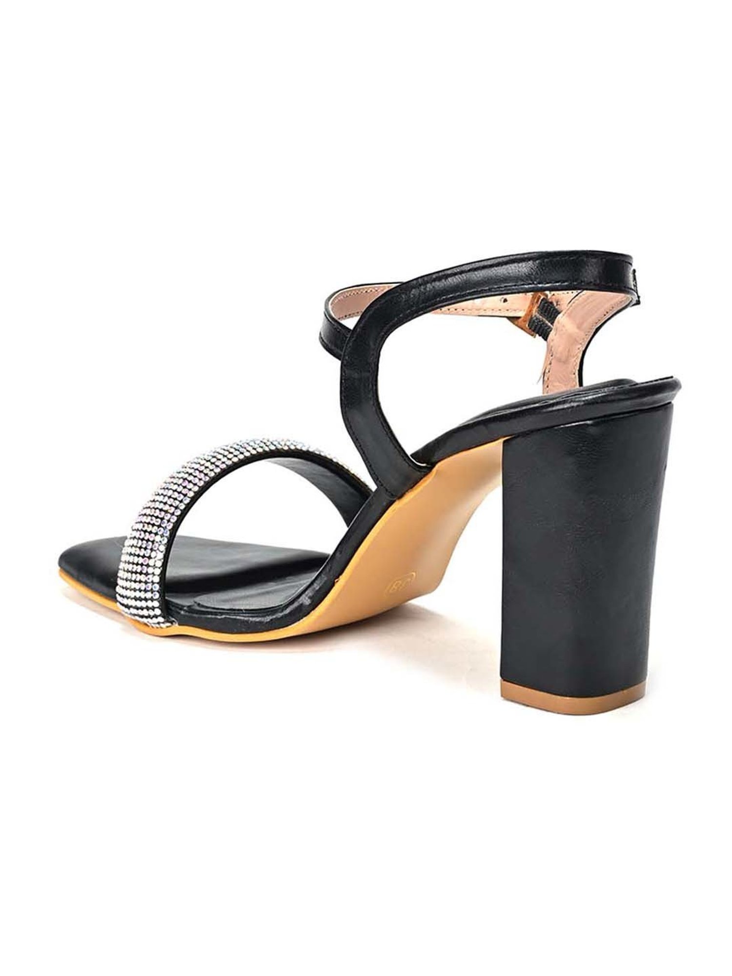 Scentra Women's Black Ankle Strap Sandals