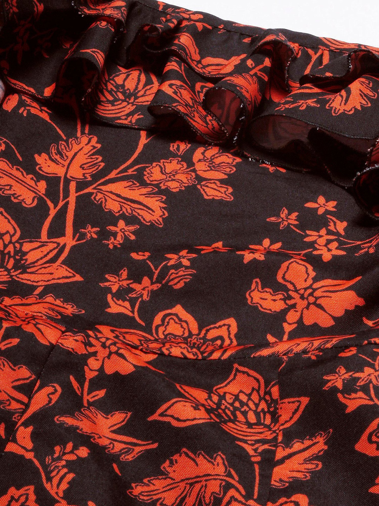 Moomaya Black & Orange Floral Print Jumpsuit